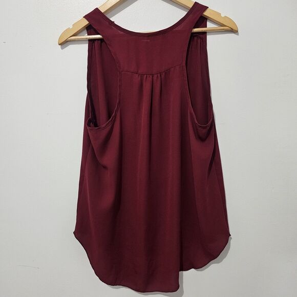 Wet Seal - Tank Top Sheer Flowy Embroidered Strip - Size L - Maroon - Picture 3 of 8